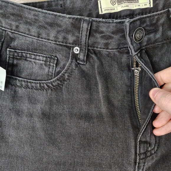 Rock Roll Denim Jeans Womens 26 x 36 Black High Rise Flare Bell Bottoms MRSP $80 - Picture 7 of 16